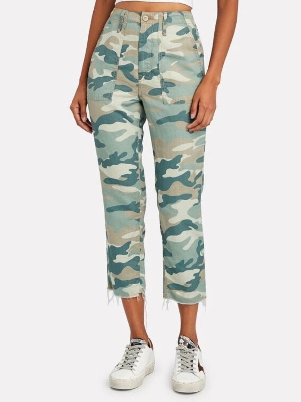 MOTHER The Shaker Chop Crop Fray Desert Print Camo Pants 24